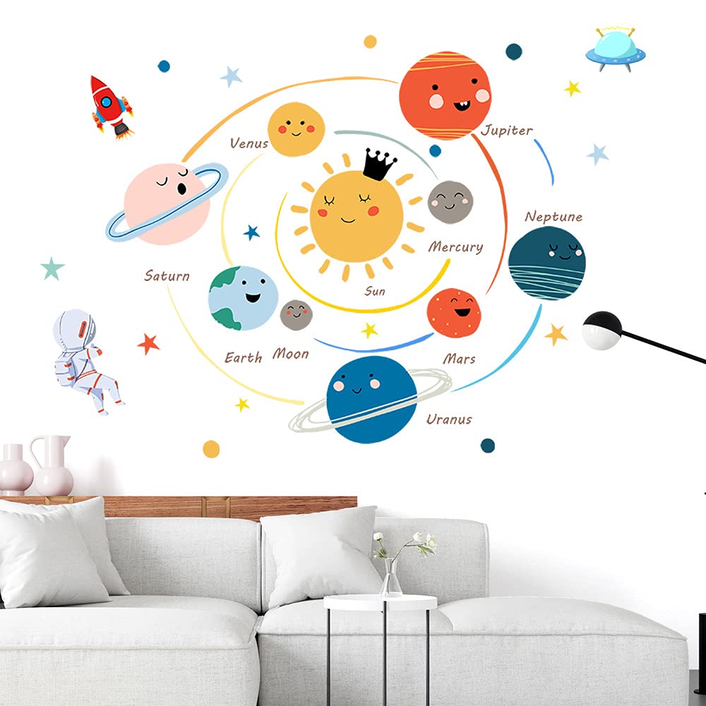SUNKOO Planets Wall Sticker Solar System Wall Decals Children Wall Décor Removable Art Decor Space Decoration for Boys Girls Bedroom Wall Decals