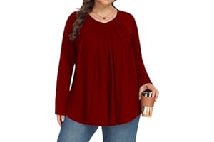 Tencede Womens Plus Size Tops Long Sleeve Shirts V Neck Tunic Blouses 1X-5X