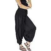 Boho Hippie Harem Pants Jumpsuit for Women – Lightweight Rayon Loose Dhoti Trousers with Elastic Waist for Lounge & Travel