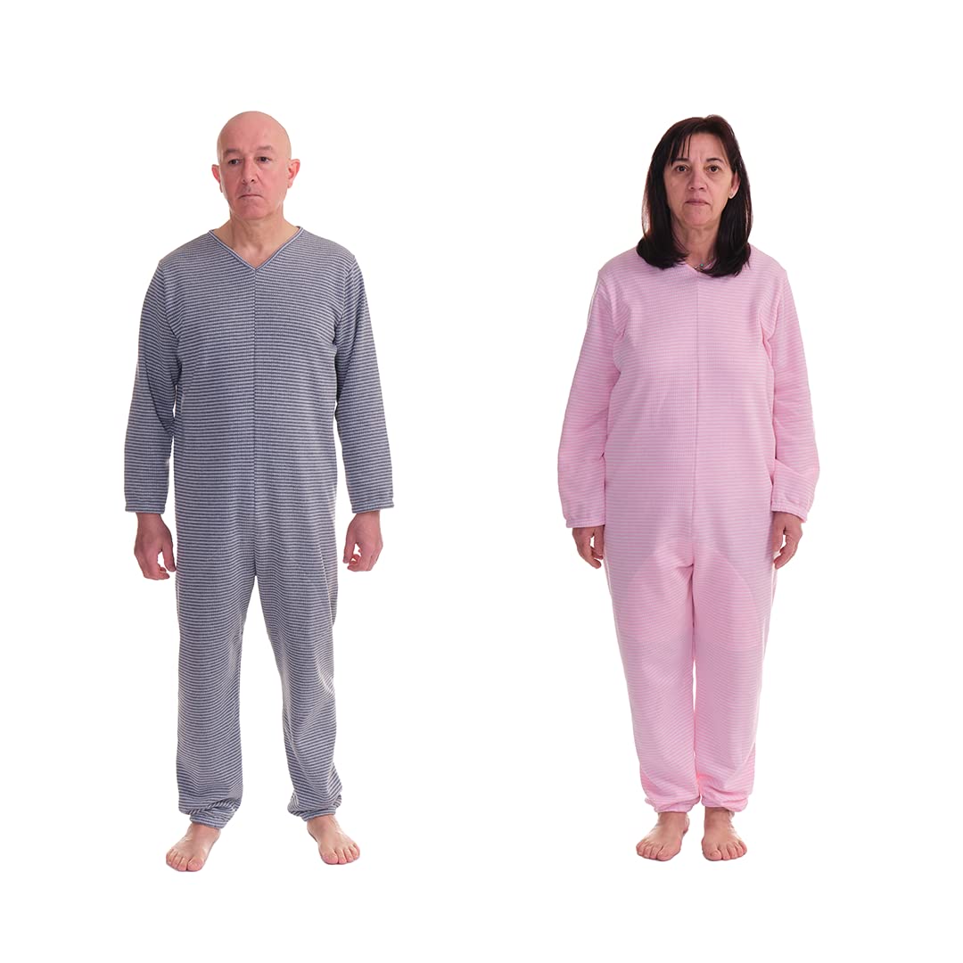 FERRUCCI COMFORT Onesies pajamas with Back Zip for elderly, winter fabric - 9014/1 - For incontinence, Alzheimer's or dementia, Jumpsuit (M, Rosa)