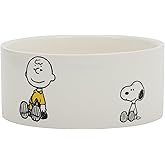 Peanuts Snoopy &amp; Charlie Brown 6" Stoneware Dog Food Bowl &ndash; for Small to Medium Dogs &ndash; Cute Cartoon Pet Dish, Durable &amp; Easy to Clean &ndash; Puppy Feeding