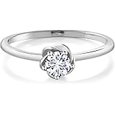 Gem Stone King 10K White Gold 5MM Round Gemstone Birthstone Solitaire Engagement Ring | Wedding Anniversary Promise Gold Ring For Women | Available In Size 5, 6, 7, 8, 9