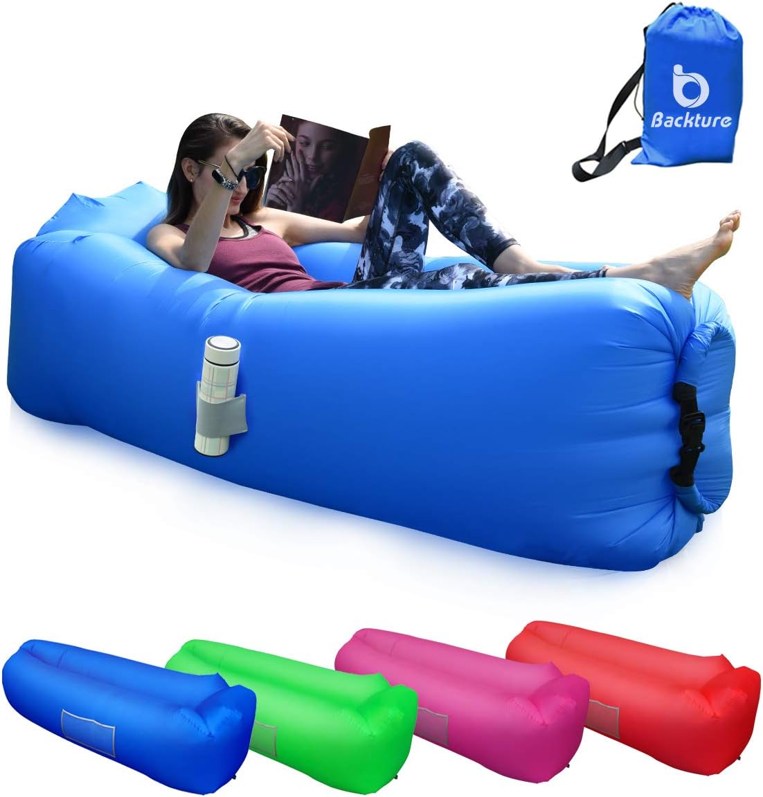 BACKTURE Inflatable Lounger, Air Sofa Lazy Portable Waterproof Leak-proof Air Lounger Ultra-light Bed with Pillow Pool & Storage Bag Float for Camping, Hiking, Swimming Pool, Beach, Travelling