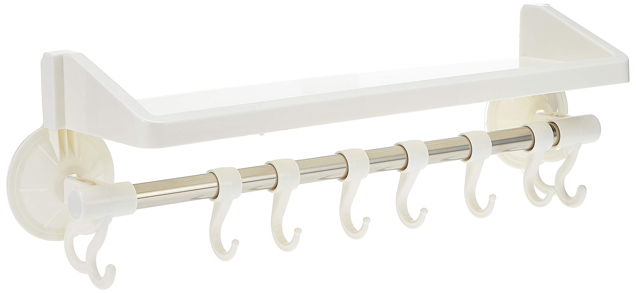 Bluelans Kitchen Bathroom Wall Mounted Suction Cup Rack Holder Hooks Organiser Shelf White