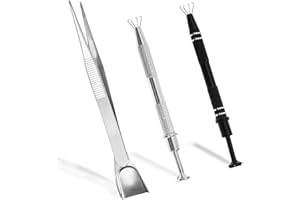 HARSKIYER 3 Pc Grabber Tool Holder Set, Stainless Steel 4 Claw Piercing Ball Grabber, Diamond Tweezers Pick Up Tool for Tiny Objects IC Chip Electronic Components