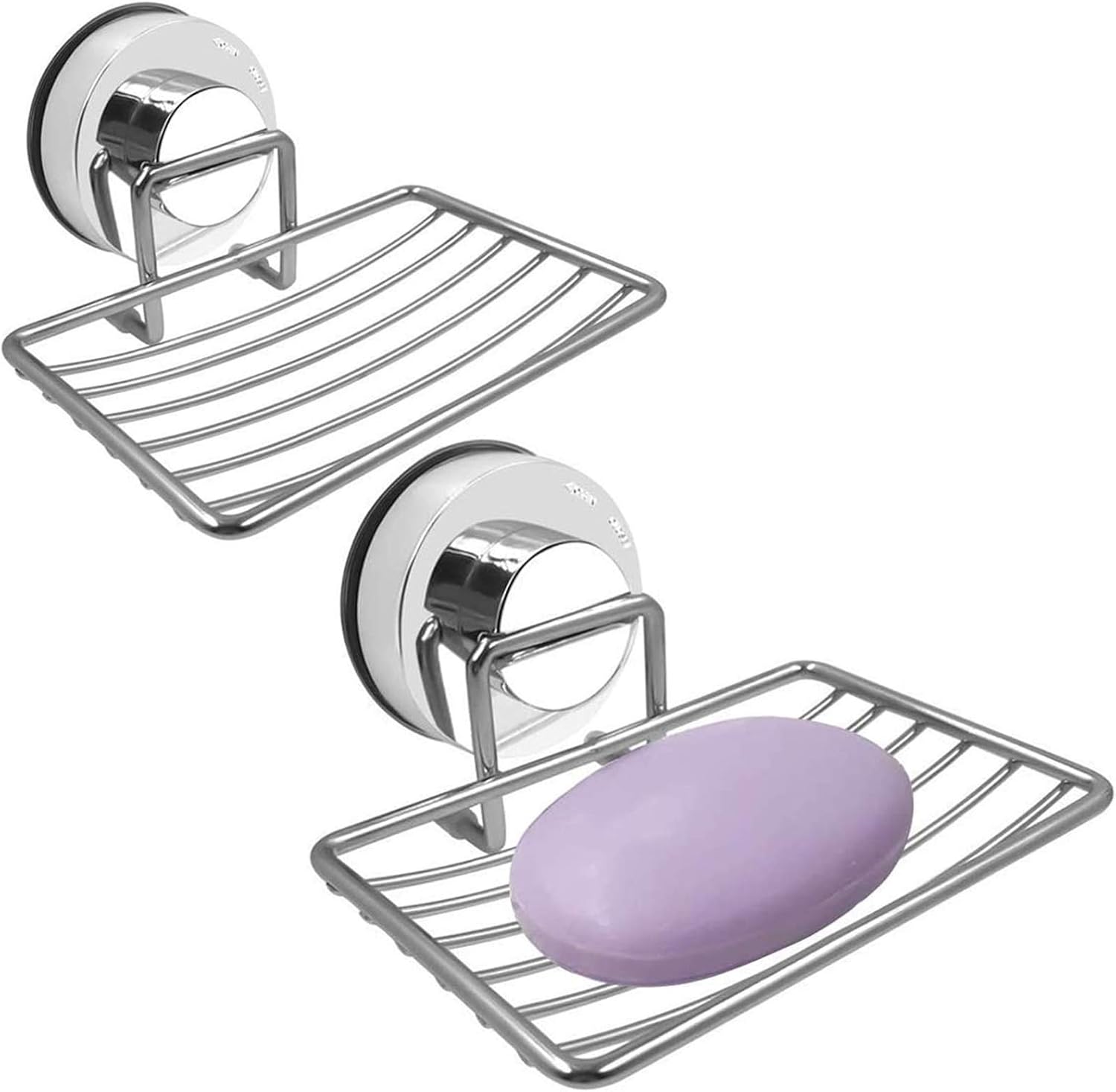Ulable Adhesive Vacuum Suction Cup Soap Dish, Durable 304 Stainless Steel Sponge Holder for Bathroom and Kitchen Pack of 2