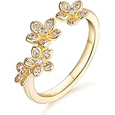 Moissanite Flower/Butterfly/Star Pretty Open Ring for Women, Adjustable Ring, Solid 925 Sterling Silver with Gold Plated, Stackable Ring, Birthday Valentines Anniversary Mothers Day Ideal Gift for Her