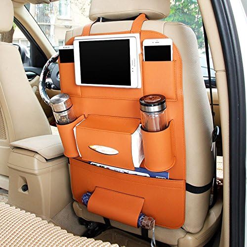 Autofier Tan Color Car Organizer Storage Bag Back Seat Box Organizer Holder Cover Backseat Pockets Books Phone Auto Stowing Tidying Accessories For Isuzu D-Max V-Cross