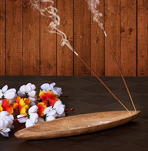 Handmade Boat Wooden Carved Incense Sticks Burner Ash Catcher Holder - Mango Wood