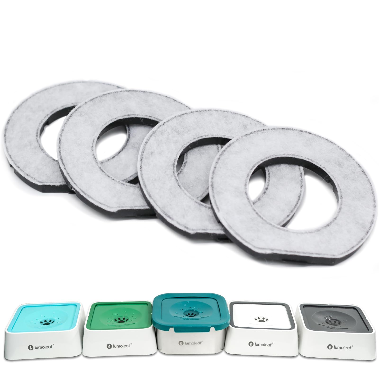 LumoLeaf Replacement Filters for 70oz/2L & 135oz/4L No Spill Dog Water Bowl, Coconut Activated Charcoal Filters for Dog Water Dispenser, Pack of 4