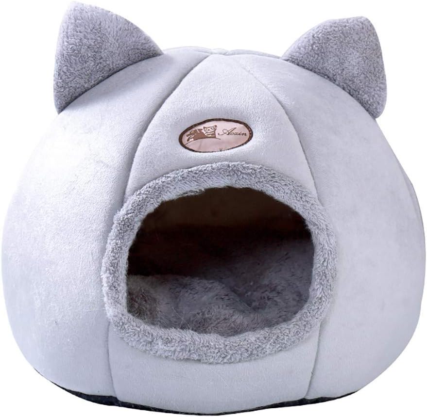 Airpow Pet Cave Bed for Cats/Small Dogs - Puppy Cat Tent House Kennel Cat Yurt Winter Warm Sleeping Cozy Nest Kitty Indoor Pet Beds Pad Mats (M, Gray)