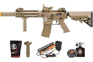 Lancer Tactical Gen 2 Durable Airsoft Gun SD M4 Polymer- Full/Semi-Auto Picatinny AEG Rifle with 0.20g BBS, Charger and Battery-Red Dot & Grip/Full Set