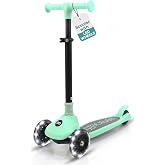 SereneLife 3 Wheel Scooter for Toddlers and Kids &ndash; Foldable Kid Scooter with LED Wheels, Adjustable Handlebar, Rear Brake, Anti-Slip Deck &ndash; Kids 3 Wheel Scooter for Ages 3&ndash;7, Up to 110 lbs