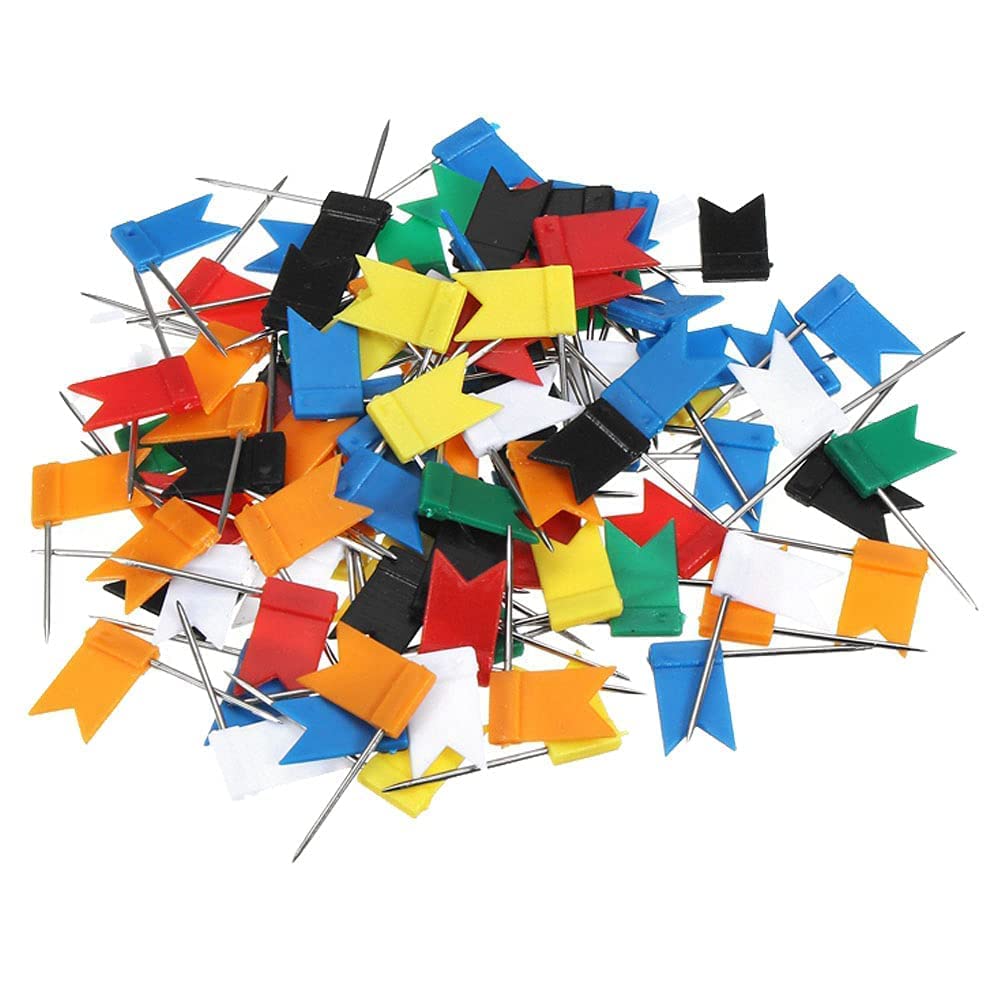 Photo 1 of 100PCS Map Flag Push Pins,Multicolored Decorative Map Tacks Plastic Head with Steel Point for Cork Bulletin Board,Colorful Map Tacks Push Tacks for Learning Working