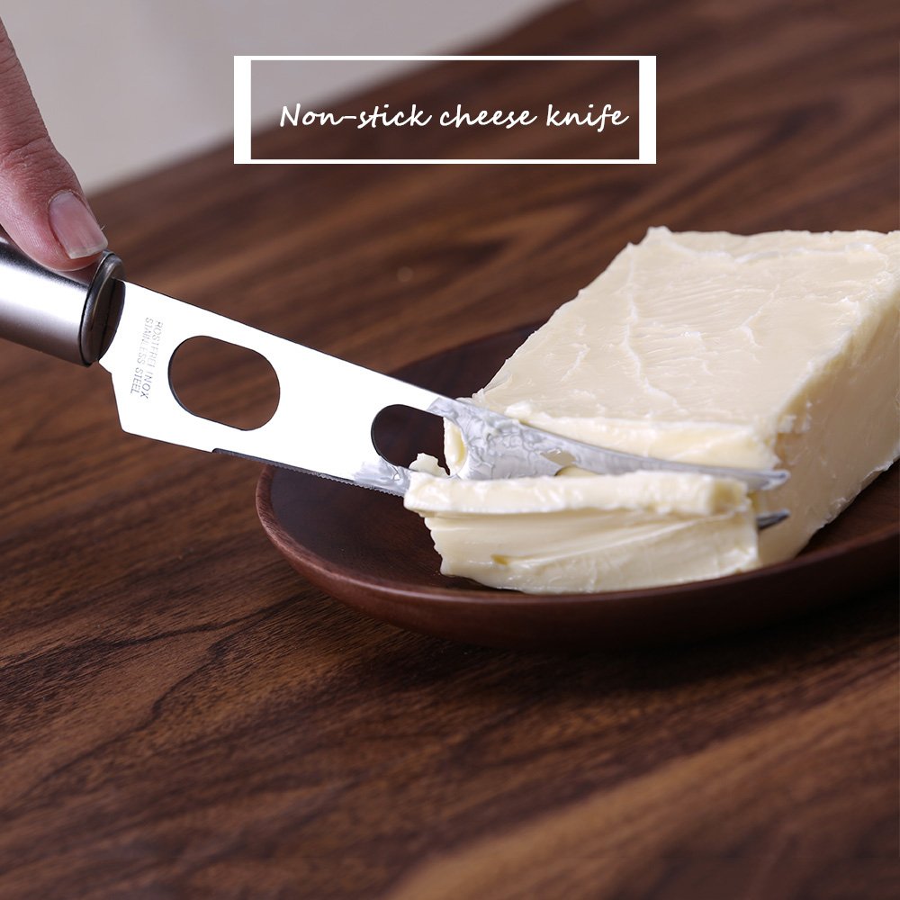 TAFOND Stainless Steel Non-stick Multi-Use Semi-Hard and Hard Cheese Fruit and Veggie Knife with Open Surface Blade