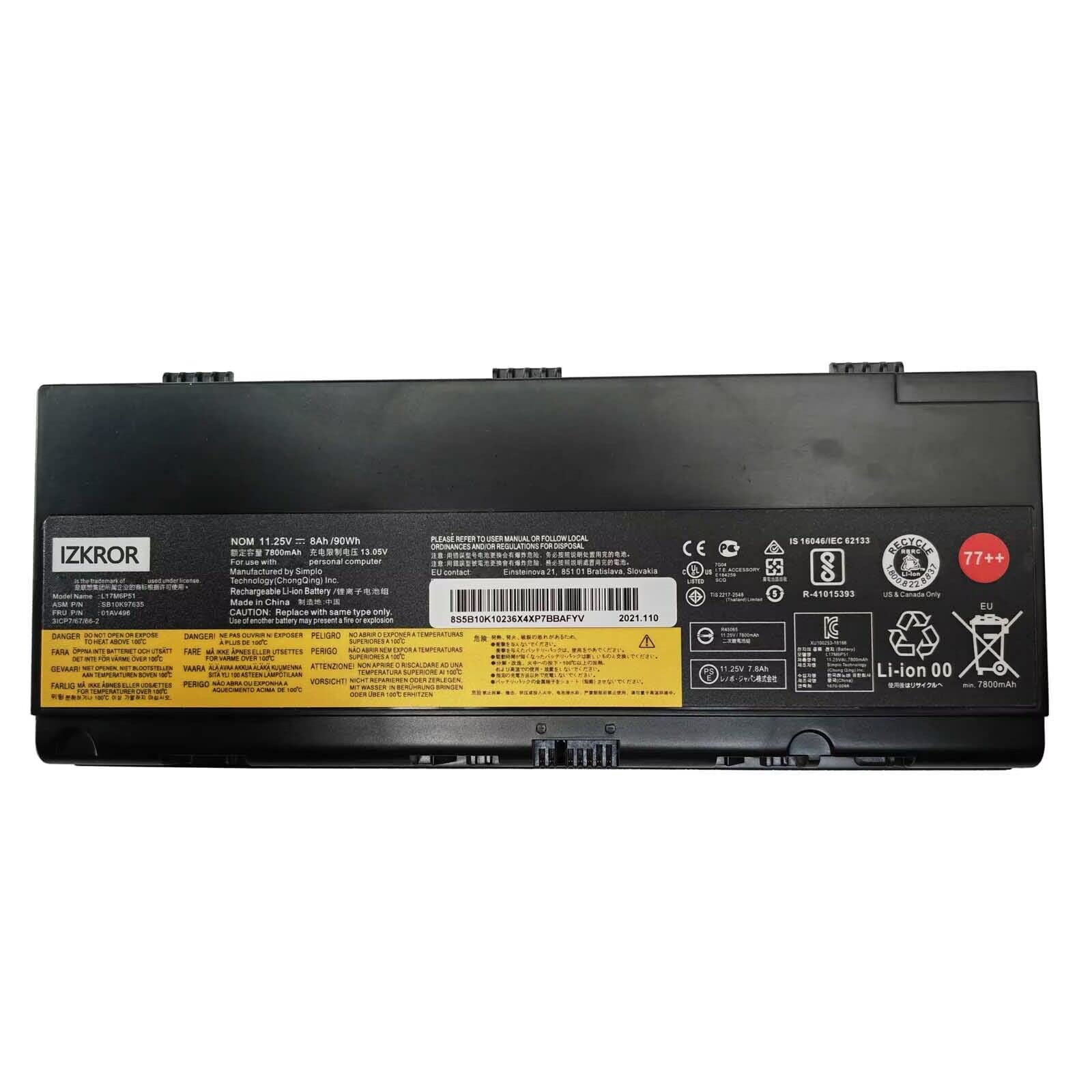 Batería L17M6P51 para Lenovo ThinkPad P50/P51/P52 - 90Wh