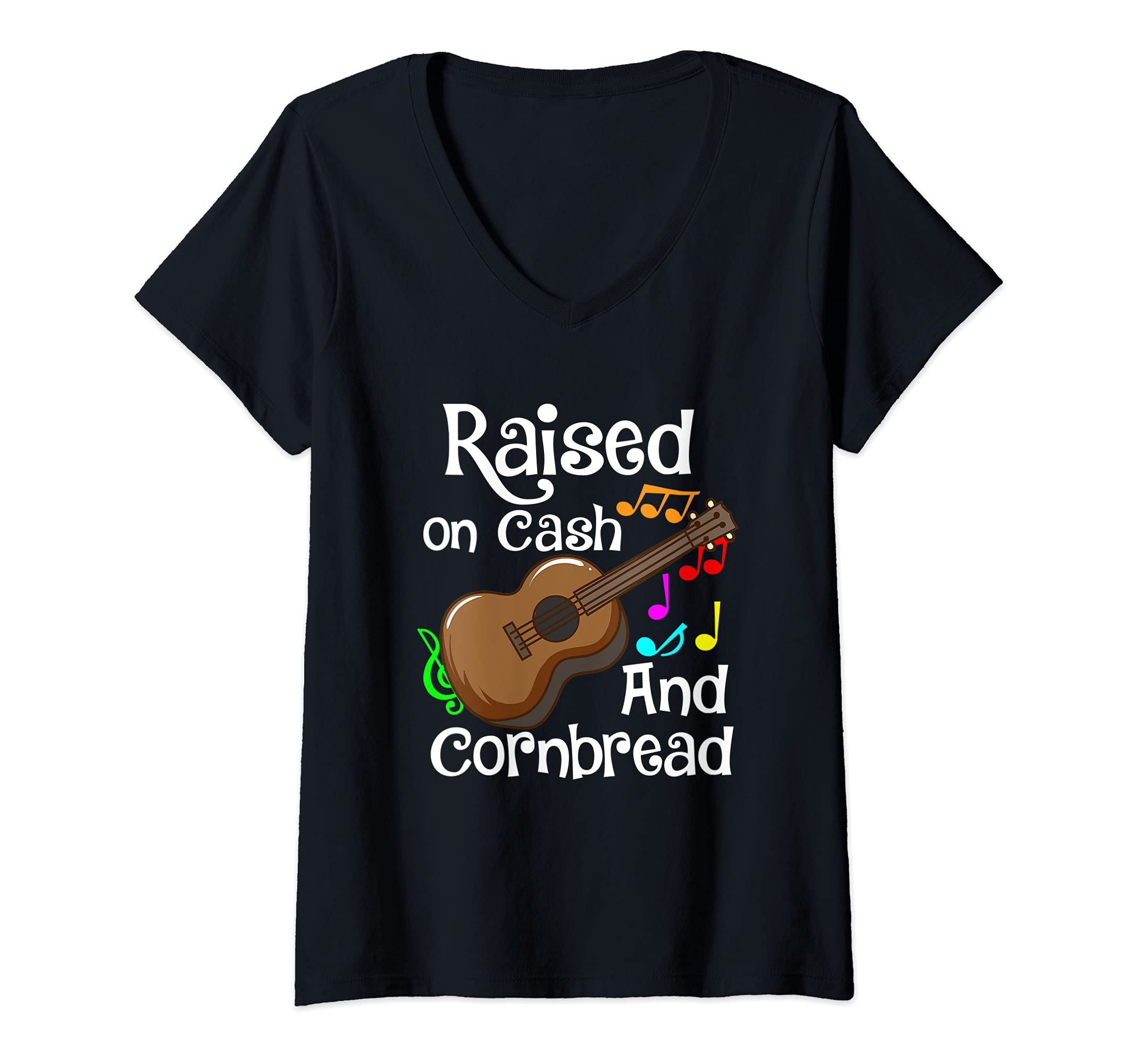 Womens Raised on cash and cornbread / Cowboy guitar country music V-Neck T-Shirt