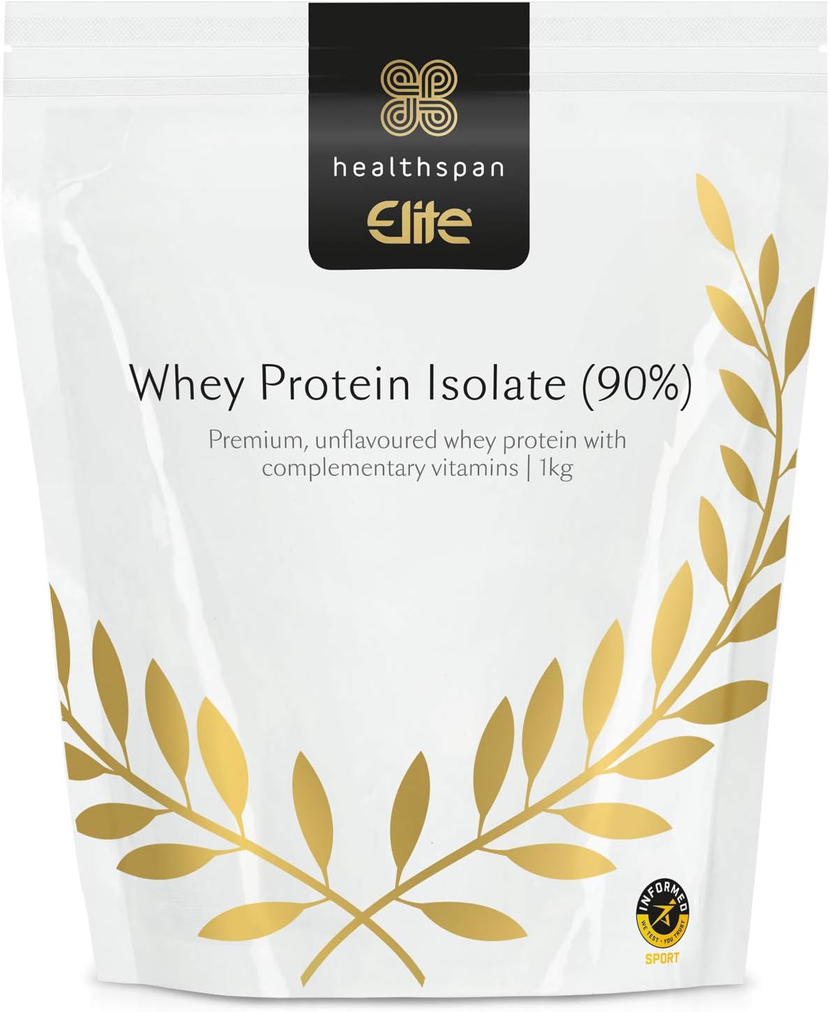 Healthspan Elite Whey Protein Isolate (90%) 1kg | All Blacks Official Partner | 32g Protein Per Serving | Added Vitamins & Minerals | Unflavoured | Informed Sport Accredited