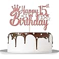 Amazon.com: Rose Gold Glitter Happy 15th Birthday Cake Topper for ...
