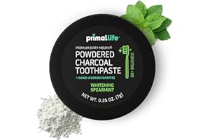 Primal Life Organics - Dirty Mouth Toothpowder, Activated Charcoal Tooth Cleaning Powder, Essential Oils with Kaolin & Bentonite Clay, 200+ Brushings, Organic, Vegan (Black Spearmint, 0.25 oz)