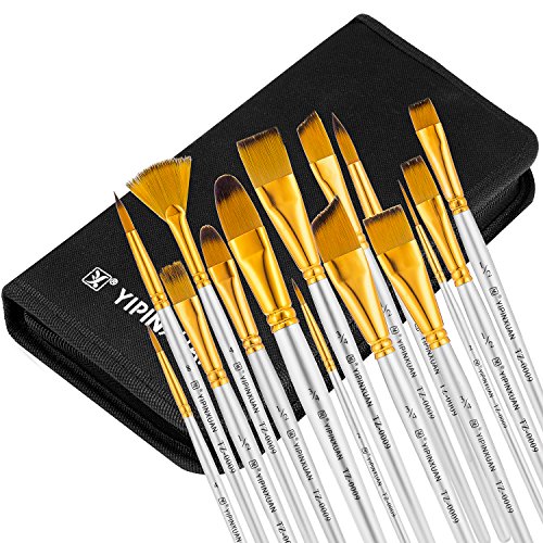 Paint Brush Set, UnityStar 15 PCS Short Handle Synthetic Art Painting Brushes with Case for Acrylic Watercolor Oil Paint