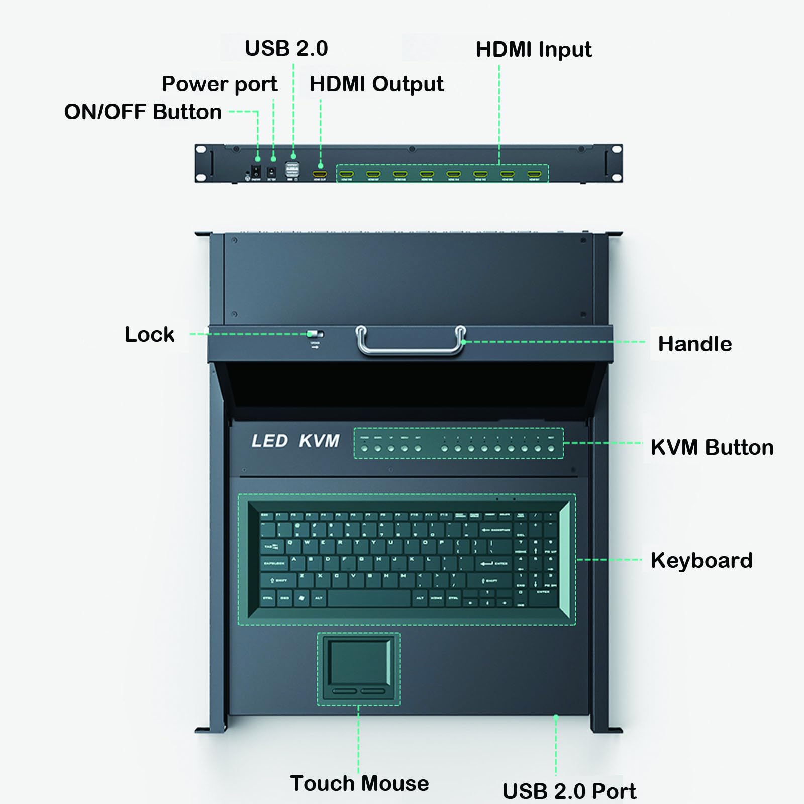 MT-VIKI® Rack Mount KVM HDMI with 17.3'' LCD Monitor, 1080P Support OSD/Hotkey, Included 8 KVM Cables+Keyboard + Touchpad, Fit 1U 19'' Rack