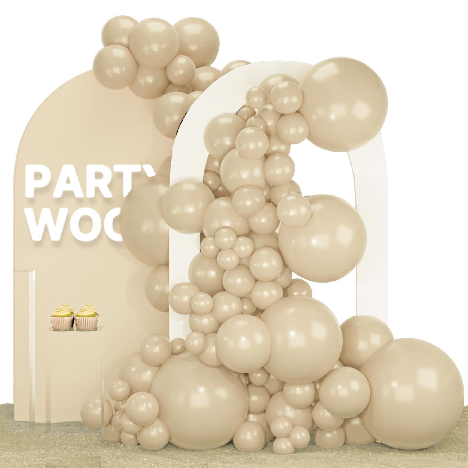 Photo 1 of PartyWoo Cream Balloons 140 pcs Different Sizes of 18 12 10 5 Inch Beige Ivory Nude Neutral Boho Fall Latex Balloons for Graduation Birthday Baby Shower Jungle Theme Party Decorations Brown-F56