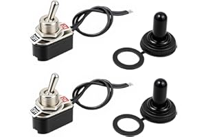 2 Pack Waterproof Toggle Switch with Line, 12V DC 15A/250VAC SPST 2 Pin ON/Off Marine Toggle Switch with Weatherproof Boot Ca