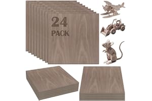 VEMKYRIO 24 Pcs Walnut Unfinished Wood Craft, 12 x 12 x 1/8 Inch - 3mm Thick Walnut Unfinished Plywood for Laser Cutting & Engraving, School DIY Projects, Painting, Fretwork, CNC Cutting, and Wood Burning