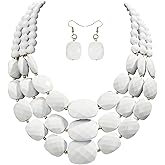 HOKPLITE 3 Layer Beaded Statement Chunky Necklaces and Earrings Set, Handmade Jewelry Set for Women, African Tribal Costume Collar Necklace