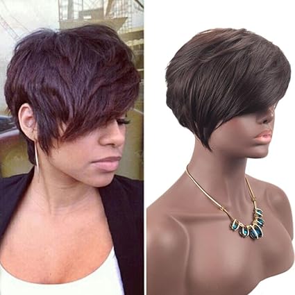 Igemy Femme Court Marron Noir Avant Bouclés Coiffure Cheveux