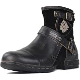 OSSTONE Moto Boots for Men Fashion Zipper-up Leather Chukka Boots Casual Shoes OS-5008-1-BP-US-R Vintage Brown