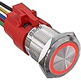 APIELE 19mm Latching Push Button Switch 12V DC Angel Eye Halo Ring LED Metal 0.74" 1NO1NC SPDT with Wire Socket Plug (RED)
