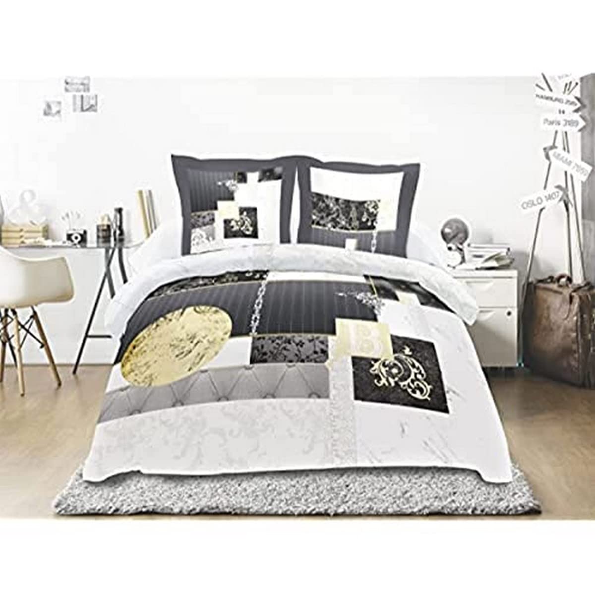 Soleil d'ocre Duvet Cover Set, Cotton, Grey, x 240 cm, Cotton, gray, 240 x 220 cm