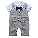 Baby Boy Short Sleeve with Bowtie Checked Gentleman Romper Toddler Outfit Clothing Set 1pcs Jumpsuit (Label 80/6-12 Months, Blue)