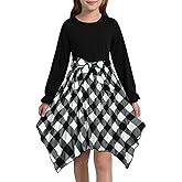 Adarl Christmas Dresses for Girls Plaid Maxi Dress with High-Low Layered Hem Long Sleeve Boho Swing Casual & Formal Occasions