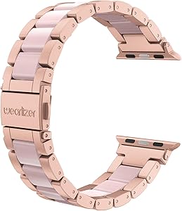 Wearlizer Series 5 4 3 Gold Compatible with Apple Watch Bands' 42mm 44mm Mens Womens Wristband for iWatch Strap Stainless Steel and Pink Resin Stylish Bracelet Metal Sleek Replacement Clasp Sery 2 1