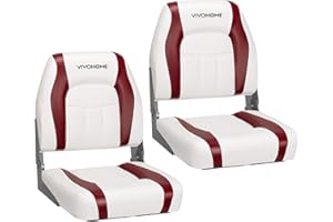 VIVOHOME Folding Low Back Boat Seats 2 Pack, Waterproof Boat Captain Chairs, 4 Mounting Screws Included, White and Red