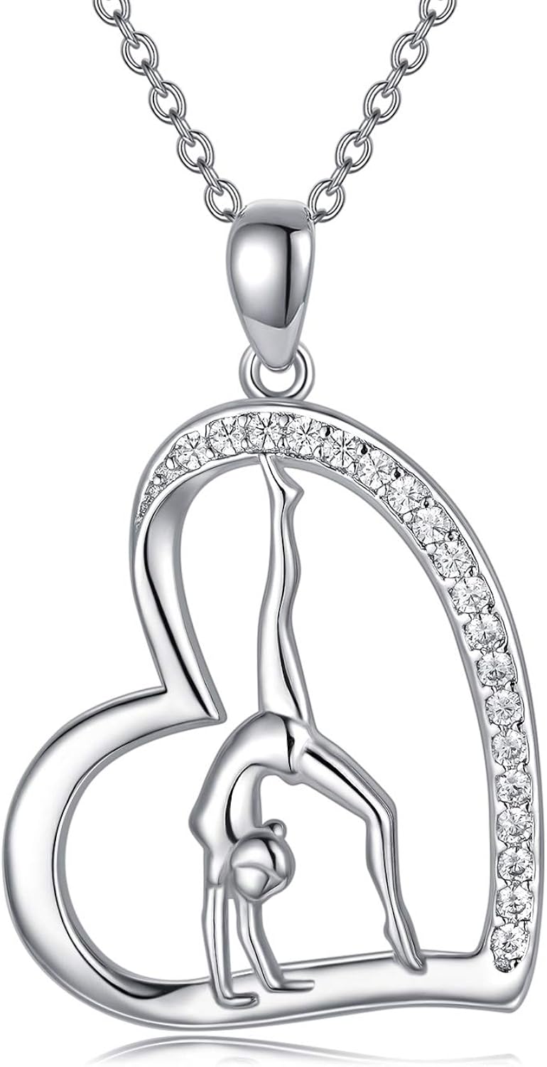 POPKIMI Gymnastics Necklace Gifts for Women 925 Sterling Silver Flipping Gymnast