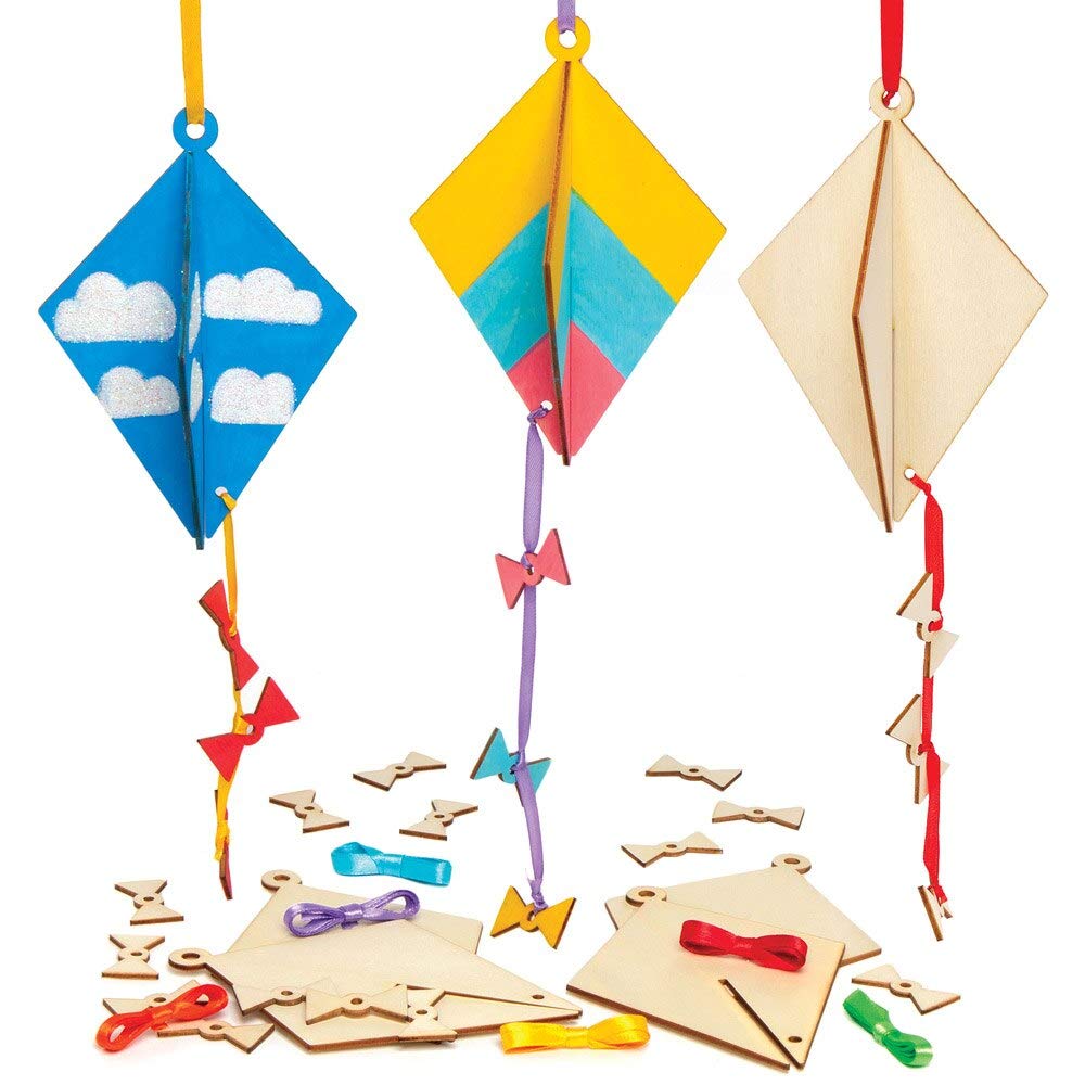 Baker Ross AT675 Wooden 3D Kites - Pack of 6, for Kids Arts and Crafts Projects to Make, Decorate and Play with