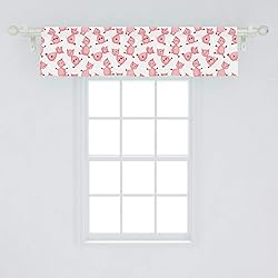 Ambesonne Pig Window Valance, Cartoon Sitting and