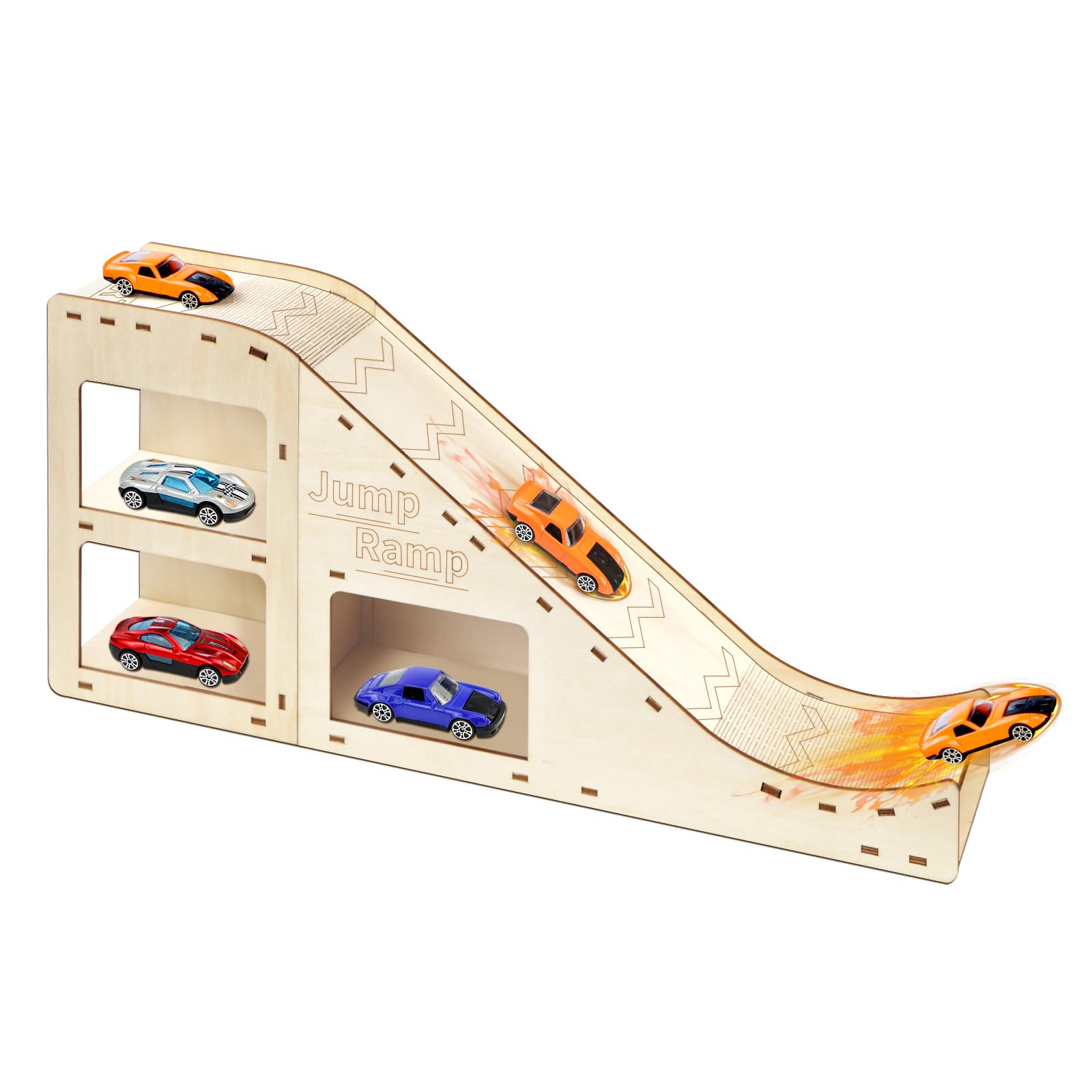 Photo 1 of Toy Cars Jump Ramp, Toy Car Track Set for Hot Wheels, Race Cars Track for Hot Wheels and Diecast Cars, Playing/Storage/Display/Race Track Set, Wood Jump Ramp for Hot Wheels Cars and Montessori