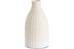 LAB COSI Labcosi Ceramic Vase, White Flower Vase for Centerpieces, Medium Farmhouse Vase Set for Shelf, Coffee Table, Living Room, Modern Home Décor, 4 ½"L x 4 ½"W x 8 ¼"H