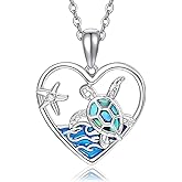 OHAYOO Sea Turtle Necklace 925 Sterling Silver Ocean Animal Pendant Necklace with Octopus, Shark, Seahorse, and Turtle Charms, Hawaiian Ocean Jewelry Gift for Women Turtles Lovers
