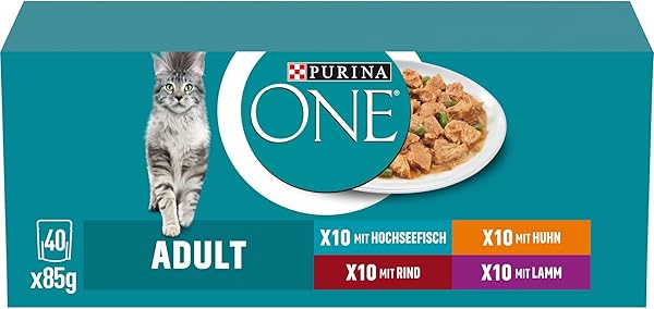 PURINA ONE Adult Katzenfutter nass, Sorten-Mix, 40er Pack (40 x 85g)