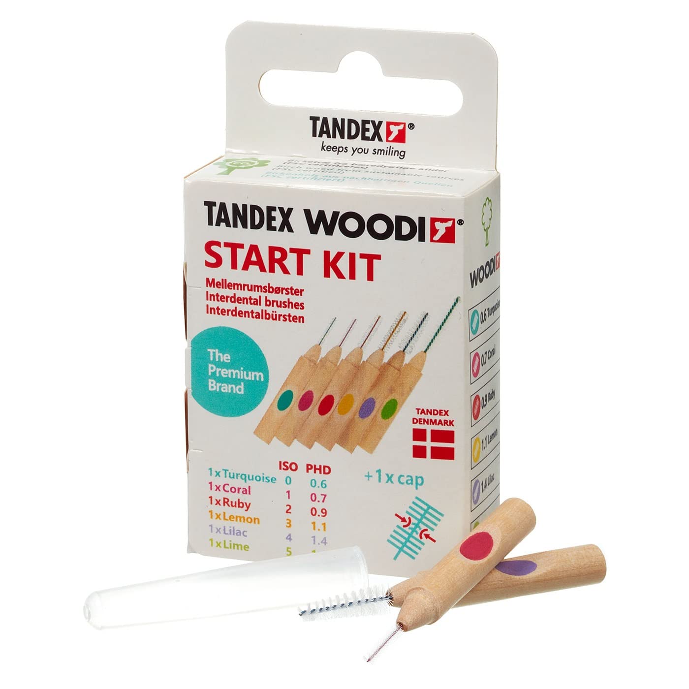 Tandex WOODI Start Kit PHD 0.6-1.6 ISO 0-5 Interdental Brushes - Pack of 6