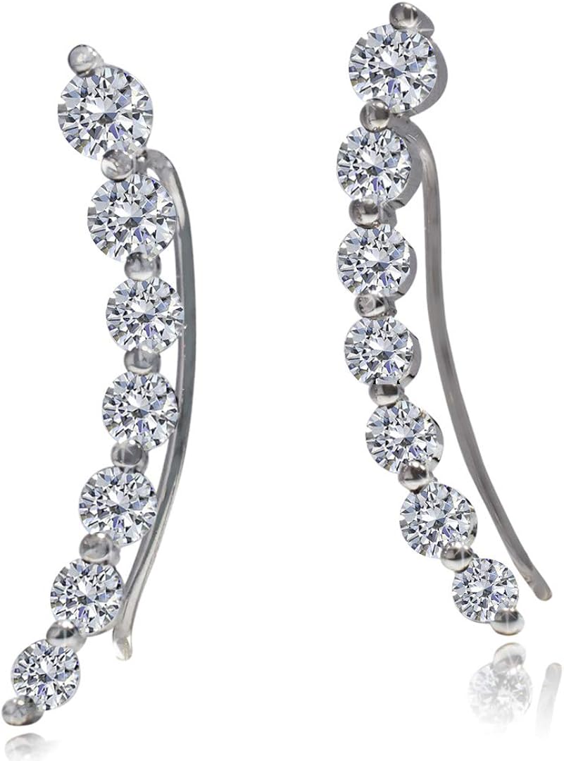 Ear Climber Cuff Earring 925 Sterling Silver With CZ