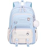 Large School Backpack for Girls Teens Kids Cute Aesthetic Waterproof Laptop Back Pack Kawaii Preppy Elementary Middle High School Students Bookbag for Ages 6-8 8-10 10-12 (Blue)