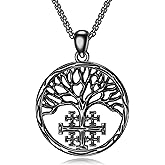 SIMONLY Cross Necklace 925 Sterling Silver Tree of Life/Jerusalem Cross Necklace Crucifix Pendant Religious Jewelry Christmas Thanksgiving Gifts for Men Women