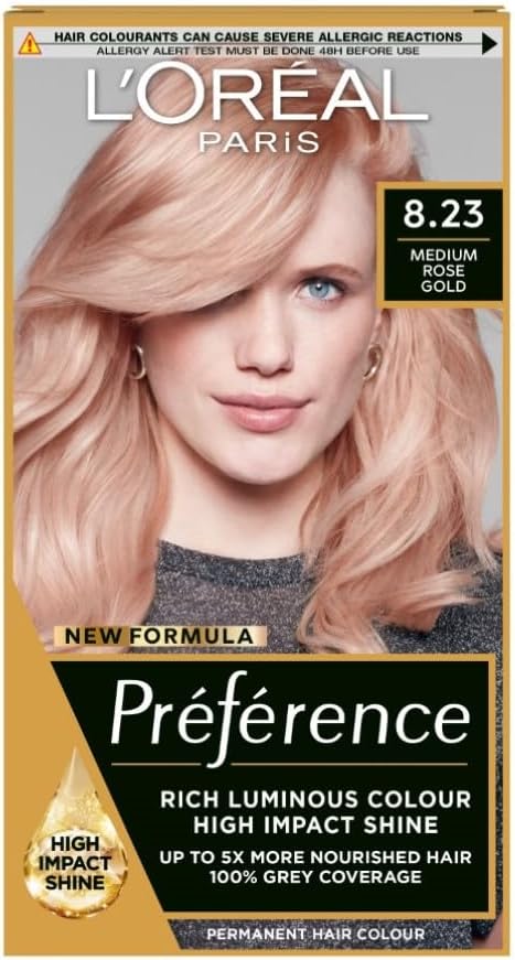 L'Oreal Paris Preference Hair Dye 8.23 Medium Rose Gold Permanent Color
